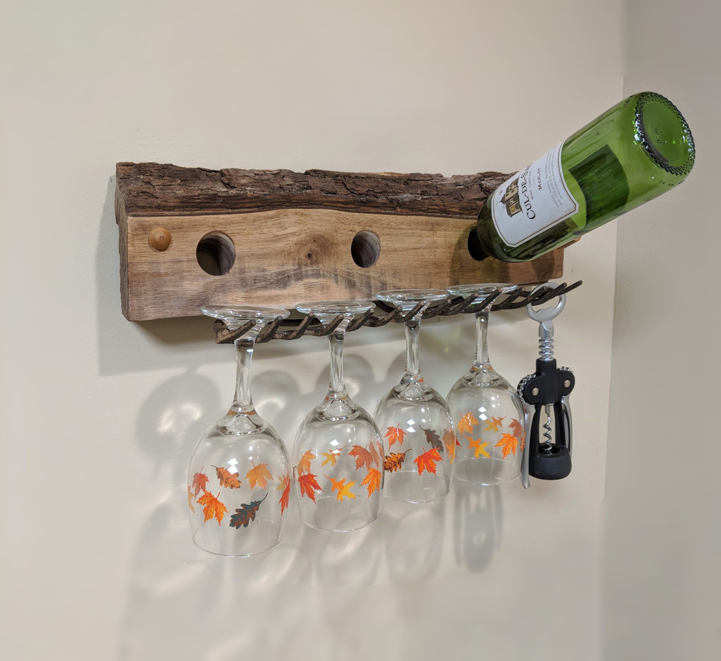 Live Edge Wine Rack and Glass Holder in Black Walnut